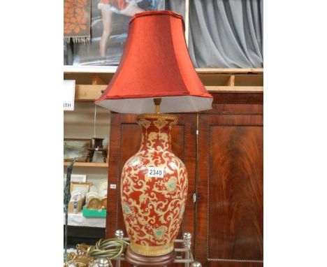 A hand painted table lamp.