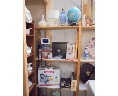 Four shelves of electrical items including lamps, cassette recorder, deep fat fryer etc., COLLECT ONLY.