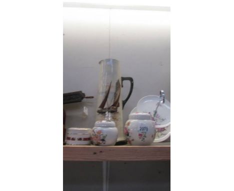 A large jug a/f, two ginger jars, a cake stand and a trinket pot.