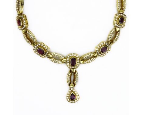 Vintage Approx. 16.0 Carat Oval and Pear Shape Ruby, 2.50 Carat Round Brilliant Cut Diamond and 18 Karat Yellow Gold Pendant 