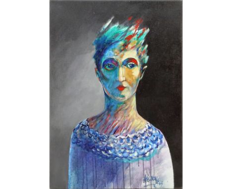 Jose Mario Ansalone, Argentine (1943 - ) Acrylic on canvas "Portrait Of A Woman". Signed and dated '05 lower right. Good cond