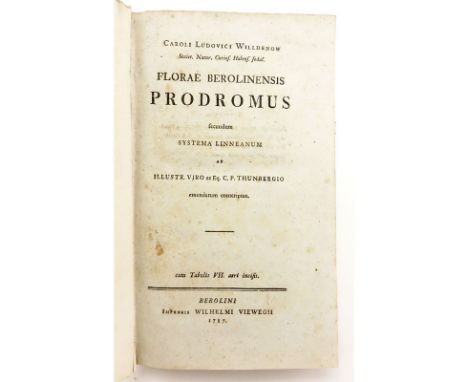 Antiquarian book. Karl Willdenow. "Flora Berinolensis Prodomus" published in 1787 by Wilhelmi Viewegii with 7 plates. In Lati