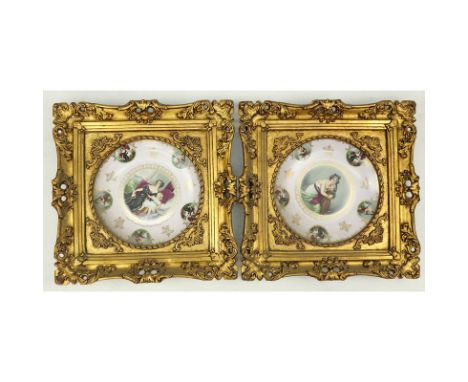 Pair of Mitterteich Bavaria Porcelain Portrait Cabinet Plates in Gilt Frame. Signed and numbered and Andrew Kolb label on obv