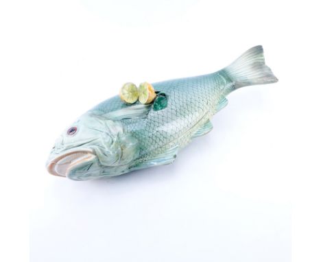 Vintage Italian Pottery Fish Tureen with Lemon Finial. Signed Italy. Chips, small losses to inside edge of lid. Please examin