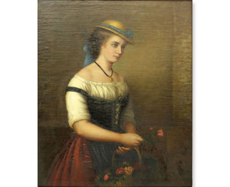 19th Century Oil On Canvas "Portrait Of A Girl". Signed indistinctly lower right and dated 63. Good condition. Measures 24" x