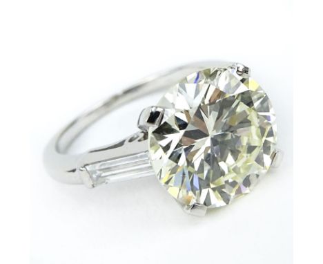 Vintage Approx. 4.87 Carat Round Brilliant Cut Diamond and Platinum Engagement Ring. Diamonds K-L color, VS2 clarity. Unsigne