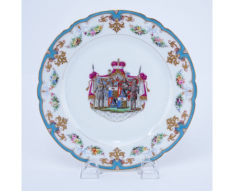 19/20th Century Sevres Style Cabinet Plate. Painted with the crest of General Ouchakow, who fought Napoleon. Gold and floral 