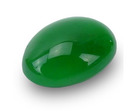 AGL Certified Loose 14.40 Carat Oval Cabochon Apple Green Natural Jadeite Jade, Type A Jade. Jade measures 18.83mm x 14.31mm 