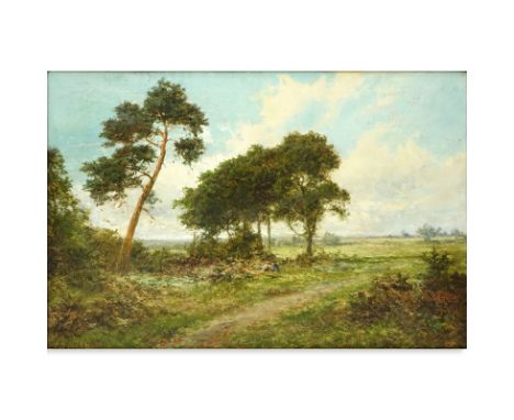 Daniel Sherrin The Elder, British (1868 - 1940) Oil on Canvas "Rural Landscape". Signed lower left. Craquelure, small patch e