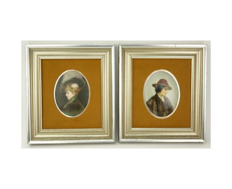 Pair of 20th Century Italian Porcelain Portrait Plaques. Depicts a young woman and young boy. Unsigned. Both are in good cond