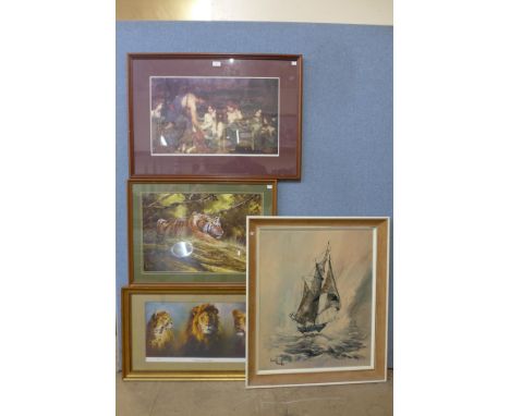 Two Gustav Klimt prints, a Pre-Raphaelite print, etc. 