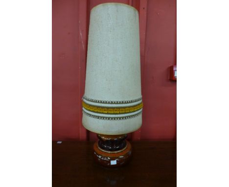 A West German brown glazed pottery table lamp 