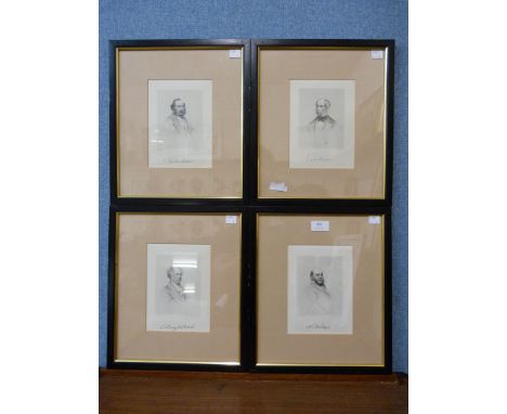 A set of four portrait prints, framed 