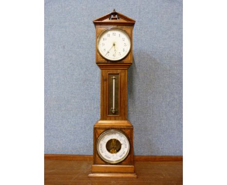 A miniature rosewood longcase clock, combination barometer/thermometer 