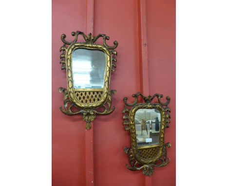 A pair of 19th Century Chinese Chippendale style gilt framed mirrors, with scroll and acanthus leaf detail, lattice panel, 55