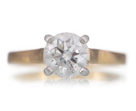 DIAMOND SOLITAIRE RING set with a round brilliant cut diamond of approximately 1.14 carats, in eighteen carat gold, size KQty