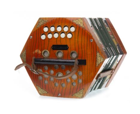 MODERN BANDMASTER CONCERTINA, 21 button (two are missing), pierced ends, green bellows, 18.5cm high