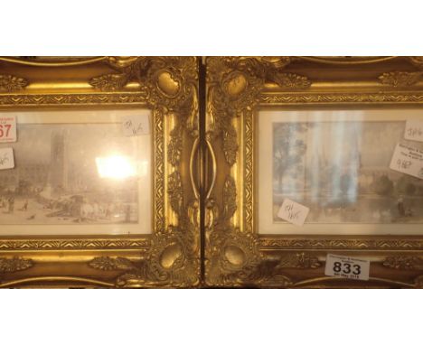 Two framed glazed prints in heavy gilt frames