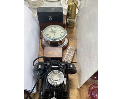 Compass adjuster, vintage Bakelite telephone, miners lamp, Smiths Empire ships clock, etc.