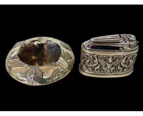 Ronson table lighter in Siam Sterling silver mount, and ashtray (2).