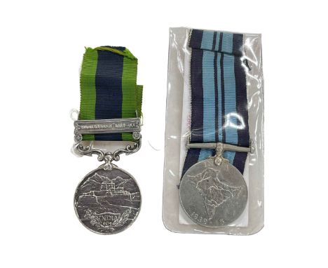 India General Service medal with Waziristan 1919 - 21 clasp awarded to 229015 GNR J. S. C. Peake R. G. A. and a WW2 India Ser