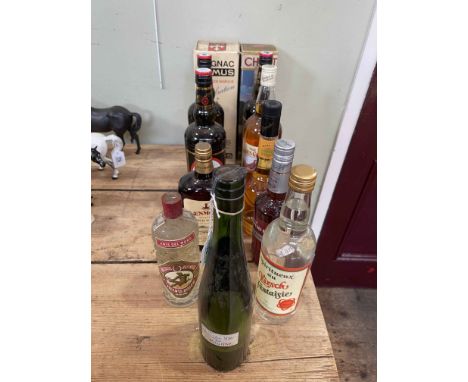 Collection of spirits including Cognac Camus, Chartreuse, Negrita Bardinet, The Famous Grouse 1 litre, Bexmore Scotch Whisky,