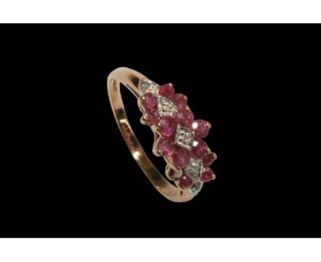 Ruby and diamond 9 carat gold ring, size Q.