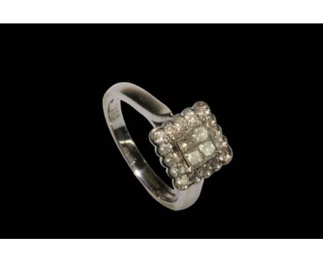 Diamond twenty stone 9 carat white gold ring, size J/K.