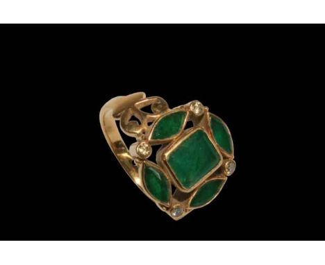 Emerald and diamond 18 carat gold ring, size L/M.