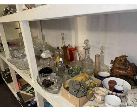 Collection of glass, decorative pottery, lamp shades, etc.