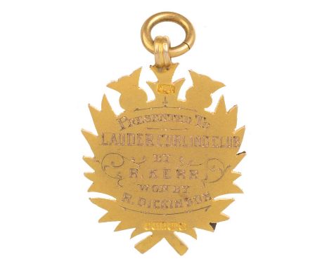 LAUDER CURLING CLUB GOLD MEDAL, HALLMARKED FOR BIRMINGHAM 1899 the obverse with blank shield cartouche, engraved thistles, th