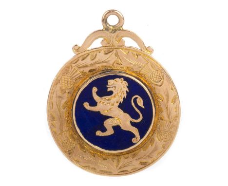 JAMES STARK OF SCOTLAND, VS. ENGLAND & IRELAND GOLD MEDAL, 1909  the obverse with lion rampant to royal blue enamel ground, t