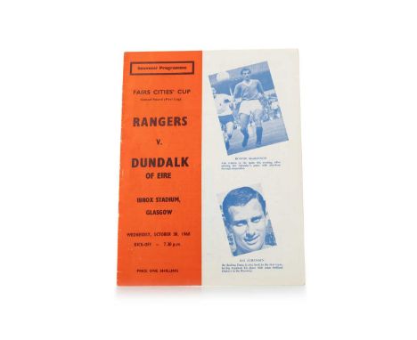 RANGERS F.C. VS. DUNDALK F.C., FAIRS CITIES' CUP PROGRAMME, 30TH OCTOBER 1968 Note: Rangers won this first leg tie 6-1.
