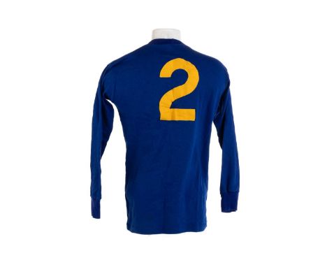 PLAYER ISSUE FOOTBALL JERSEY, CIRCA 1960s  LITESOME Sportswear label, in royal blue, stitched yellow number 2 verso, long sle