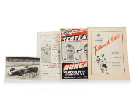 THREE FOOTBALL PROGRAMMES AND A REPRODUCTION OF A PHOTOGRAPH, comprising Scotland vs Hungary 8th December 1954, Peter Doherty