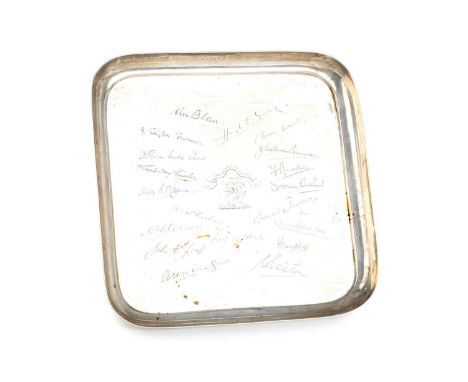 QUEEN'S PARK FC INTEREST, GEORGE V SILVER PRESENTATION SALVER, R & W SORLEY, GLASGOW 1918 of square form and raised on four b
