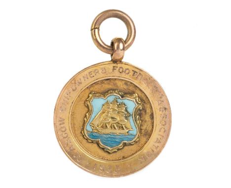 WILLIE MARTIN, GOLD AND ENAMEL GLASGOW SHIPOWNERS FOOTBALL ASSOCIATION MEDAL, 1933  inscribed W. MARTIN verso, in nine carat 