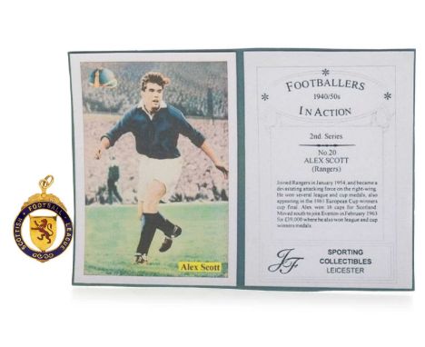 ALEX SCOTT OF RANGERS F.C., SCOTTISH LEAGUE CUP WINNER'S GOLD MEDAL, 1960/61  the obverse with central shield shaped plaque w