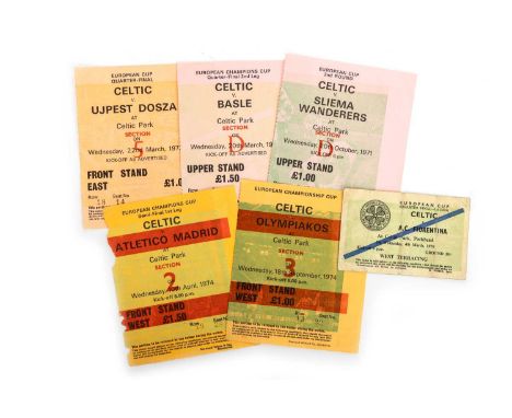 CELTIC F.C., COLLECTION OF EUROPEAN TIE TICKETS, comprising vs. Fiorentina 4th March 1970, Olympiakos 18th Sep 1974, Atletico