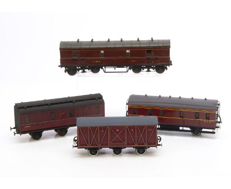 Kit- or Scratch-built 0 Gauge LMS Passenger Van Stock, all in LMS/LMR crimson, a LMS short bogie van of metal construction, p