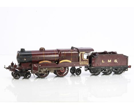 A Hornby 0 Gauge clockwork No 3 'Royal Scot' Locomotive and Tender, an early high-buffer version with fixed lamps, red-painte