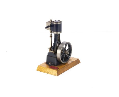 A Stewart Turner Live Steam '10V' Vertical Engine, neatly machined and finished in dark blue with gold lining to flywheel, wi