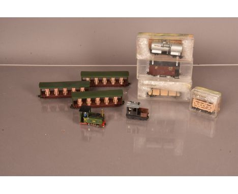 Jouef Eggerbahn 009 Locomotives and Rolling Stock,  unboxed, green 0-4-0 Tank Engine 'Steatite', black No 4 Contactors Loco, 