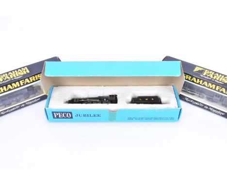 Graham Farish and Peco N Gauge LMS Steam Locomotives, three boxed examples, locomotives with tenders, Peco NL-21 Jubilee Clas
