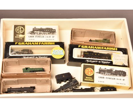 Kitbuilt N Gauge Steam Locomotives,  unboxed all with metal bodies, Skytrex LMS 2567 Stanier tank with Graham Farish chassis,