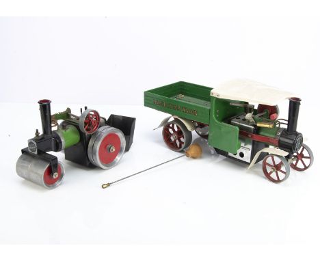 A Mamod SW1 Live Steam Wagon and SR1a Steam Roller, both unboxed, the wagon an early example in green, intended for spirit fi