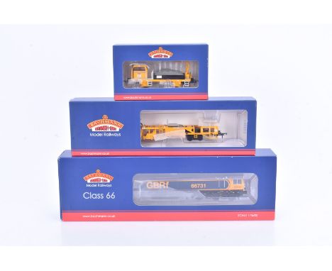 Bachmann OO Gauge Diesel Locomotive and Plasser Rail Maintenance Models, three boxed examples, 32-980 Class 66 66731 Interhub