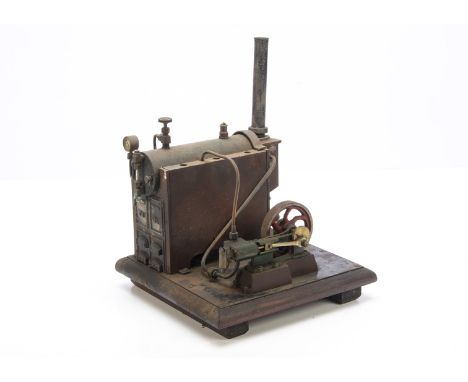 A Bassett-Lowke Live Steam Horizontal Engine and Boiler, with boiler approx. 2" diameter x 7" long, with pressure and water g