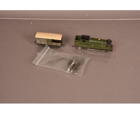 Hornby-Dublo 00 Gauge Pre-War GWR green 0-6-2 Tank Engine and Brake van, No 6699, F-G, lacks motor and front coupling (some p