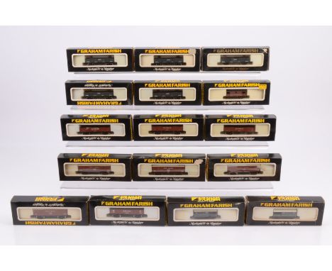 N Gauge Graham Farish Goods Wagons, all boxed, 3202 bogie wagon Sulphate (3), 3212 Bogie wagon Brick (1), 3302 NE bogie van (